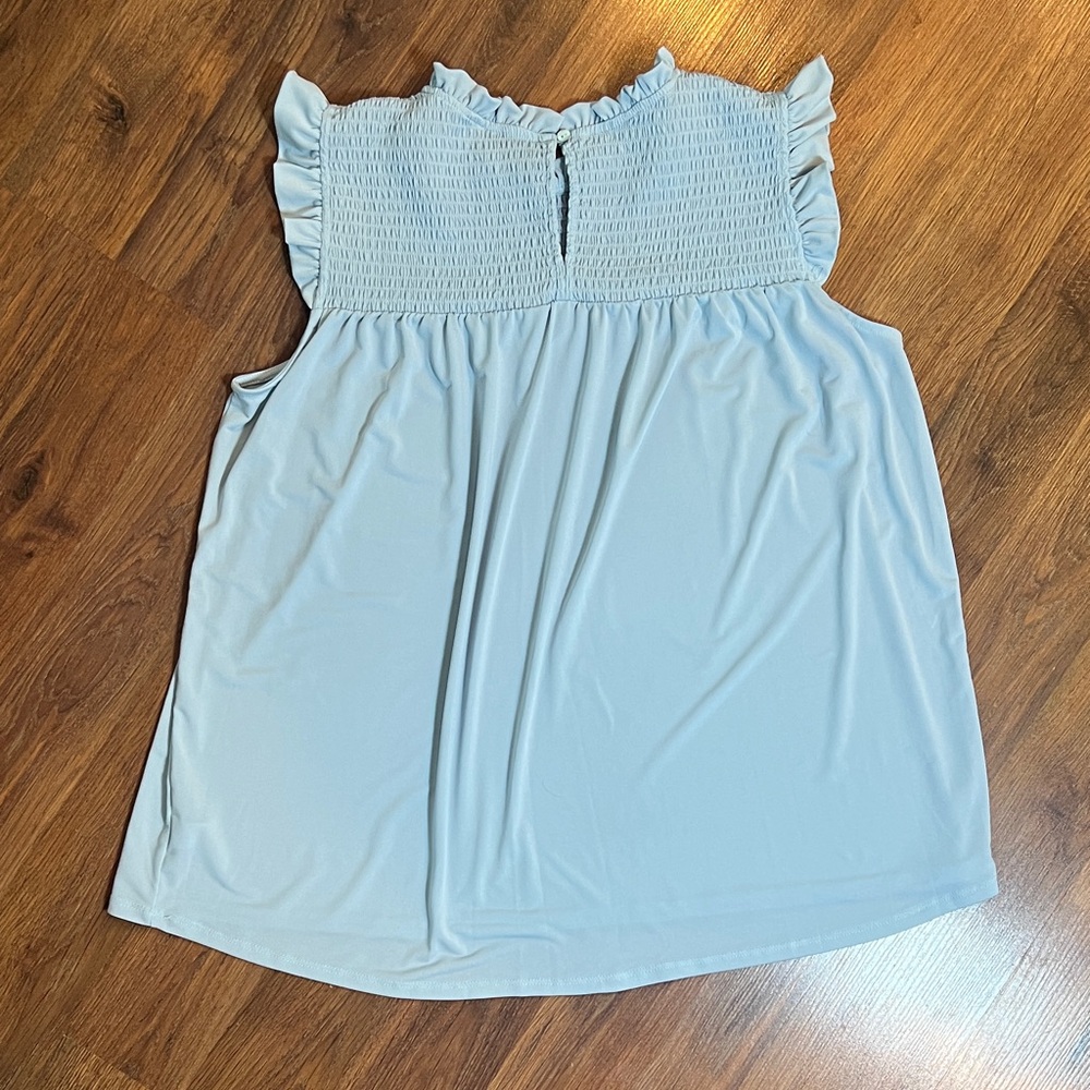 Sky Blue Ruffled Sleeveless Blouse - Picture 5 of 5
